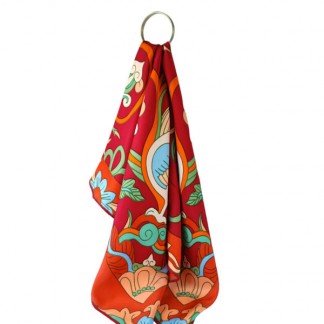 Red silk scarf printed with  Phoenix